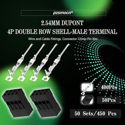 50 Sets / 450 Pieces for Dupont 2.54mm 4Pin Black Male Connector - size: 4-Pin Male, style: Black-Double Row