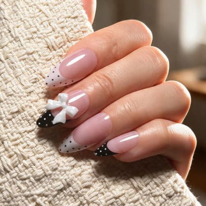 Press on Nails, 6 Packs (144 Pcs) Short Almond French Sets, 3D Floral - color: 3D Floral