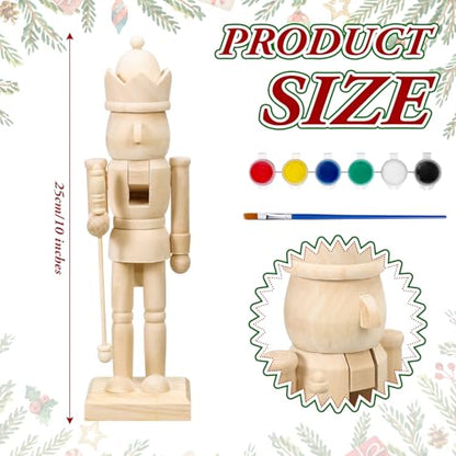 Beeveer 10" Wooden Nutcracker Paint Kit with Brush Acrylic Paints, King - style: King