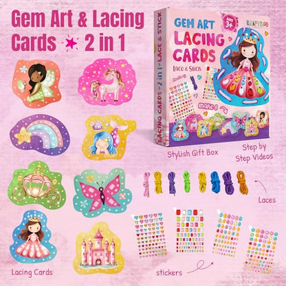 Lacing Cards for Kids Ages 3-5 - 8 Princess Sewing Cards, Toddler Toy