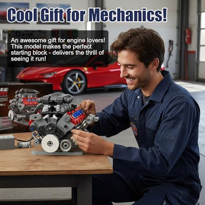 V8 Engine Building Set for Adults, Build Your Own MOC Mini V8 Engine STEM Model Toy with Motor, Model kit that Run, Car Engine Building Blocks for Teens & Kids Boys (1189PCS) - style: T2019