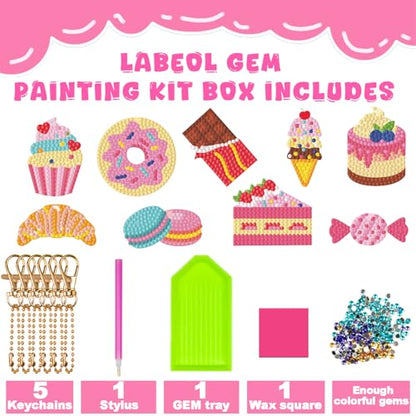 Labeol Diamond Art Kits for Kids with 5D Diamond Creat Your Own GEM Keychains Arts and Crafts for Kids Ages 8-12 Christmas Stocking Birthday Gifts for Kids 6+ - style: Dessert