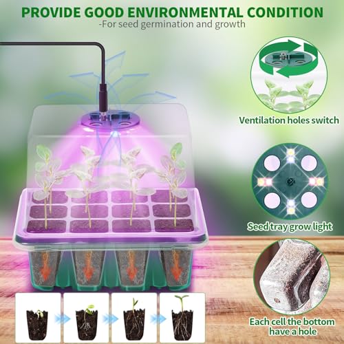 Seed Starter Trays with Grow Light Kit, 4 Pack Plant Greenhouse Propagator - size: 4-Pack (Green)