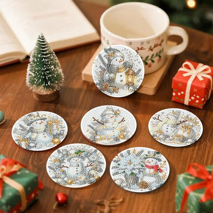 Xylogist 8 Pcs Christmas Snowman Diamond Art Coasters with Holder Cork Pads - color: Christmas Snowman B Coasters