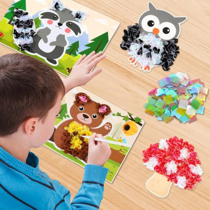Lonfliness 8Pcs Forest Animal Poke in Craft Kits for Kids Mess Free DIY Art - style: Forest