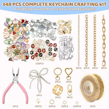 348Pcs Charms Lip Gloss Keychain Making Kit,DIY Craft with Charms,Key Chain Hooks,Jump Rings,Lobster Clasps,Chains & Tools,Bag Charm Kit,Keychains Make Supplies for DIY Crafting and Jewelry Making - color: Burnt Olive
