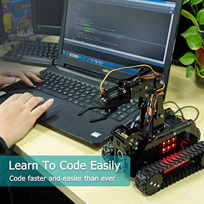 DIY Robot Model Kit for Raspberry Pi 4/3 Model B+/B WiFi Wireless Smart Robot Car Kit with 4-DOF Robotic Arm/OpenCV Target Tracking/Video Transmission Rasptank Robotic Kit with PDF