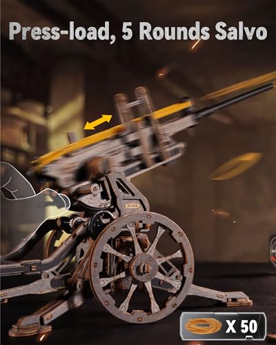 ROKR Anti-Aircraft Gun Mechanical Model Gun Kit, 3D Wooden Puzzles for Adults, DIY Rubber Band Guns Toy, DIY Building Model Kits