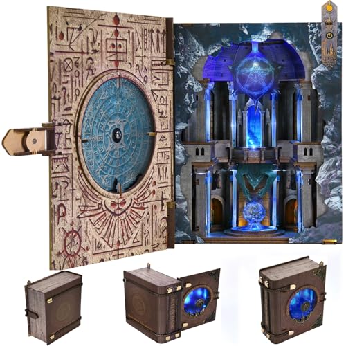 MiniCity DIY Book Nook Kit, 3D Wooden Bookend Bookshelf Insert Decor with LED Light, 278 Pcs Craft Kit for Teens & Adults (Circle of Magic) - color: Blue
