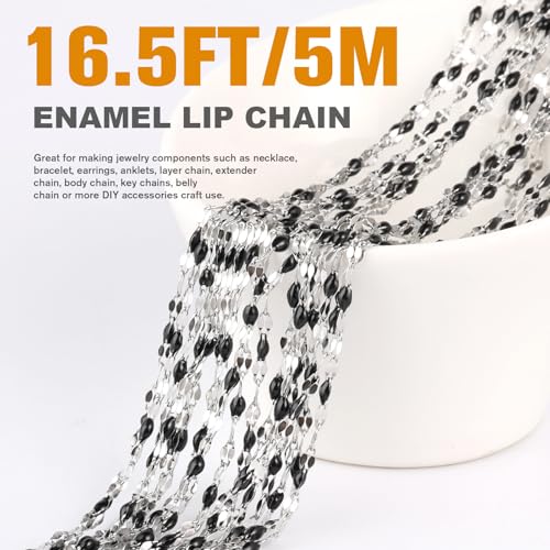16.5FT Stainless Steel Enamel Chain 2MM Enamel Lip Chain for Jewelry Making - color: stainless steel(black)