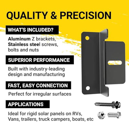 Spartan Power Black Solar Panel Z Bracket Mount - Lightweight Anodized Aluminum Mounting Brackets for RVs, Trailers, Vans, Campers, Boats, Walls, Roof - Set of 4 - size: Black