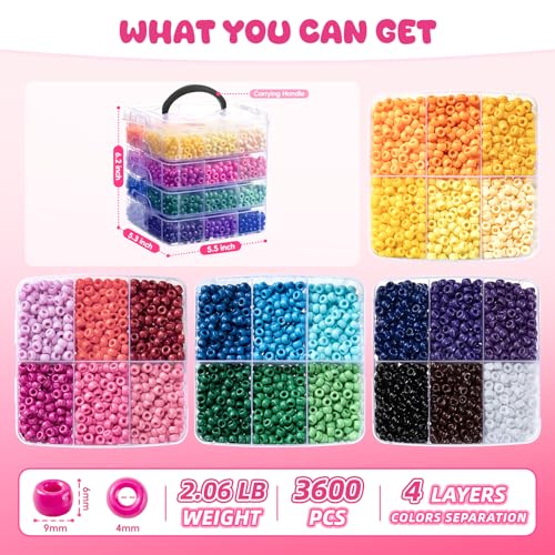 Simetufy 3600Pcs Pony Beads 24 Colors 6x9mm Kandi Beads for Bracelets Craft - color: 24 Colors - 3600 Pcs