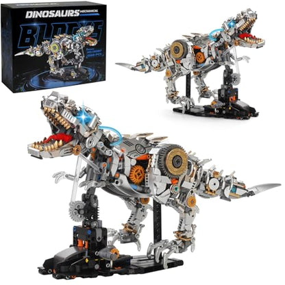 Mechanical Dinosaur Building Blocks Linkage Kit, Jurassic Animal Tyrannosaurus Rex Model with Lighting & Display Stand, STEM Toy DIY Desktop Ornament for Kids Ages 12+, Birthday Gift Idea - color: Dinosaur