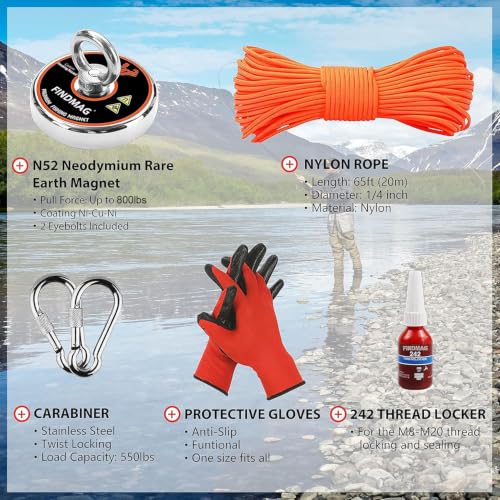 FINDMAG 800 LBS Magnet Fishing, 2.95 Inch Neodymium Fishing Magnet Kit - size: 800 LB Single Sided Magnet Kit