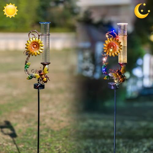Stargarden Rain Gauge Outdoor, Solar Rain Gauge - color: Yellow Bee