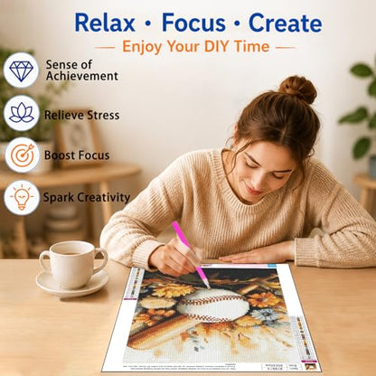 AUKELHJ Diamond Art Kits for Adults, Baseball Diamond Painting, 12x16 Inch - color: 16-Baseball, size: 12X16 inch