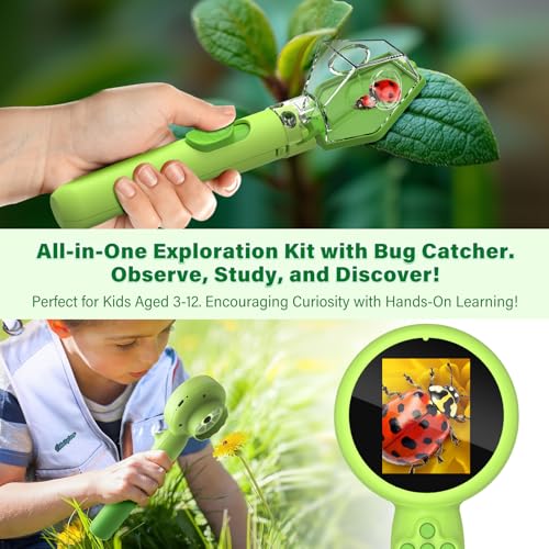 Microscope for Kids with Bug Catcher, 1080P HD Digital Handheld Portable Kids Microscope, 2 in 1 STEM Science Educational Learning Kit Christmas Birthday Gifts Toys for 3-15 Boys & Girls (Green) - color: Bug Catcher & Microscope Kits Green