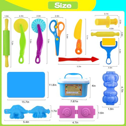 Dough Tool Set, 31 Pcs Basic Dough Tools Kits for Kids, Dough Accessories Includes Storage Container, Mat, 3D Animal, Cutters Roller, Rolling Pins, Safety Scissors