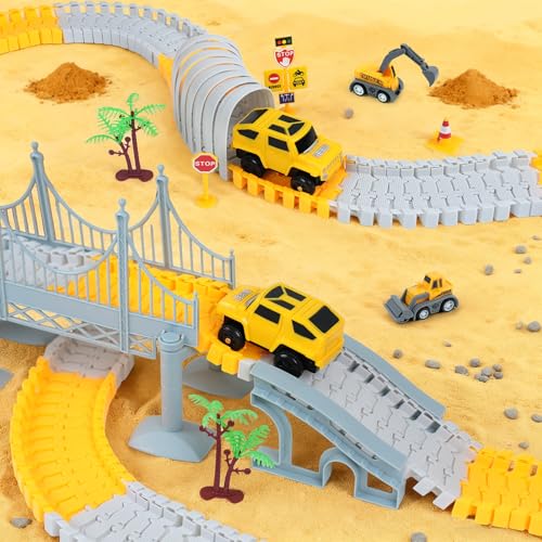 GIAT Construction Race Tracks Toys - Fun Gifts for 3 4 5 6 7 Year Old Boys, 330+ PCS DIY Road Adventure Set with Cars, Flexible Engineering Playset for Kids - color: Yellow Constrcution Race Tracks Set