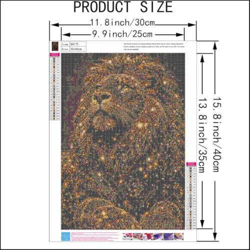 Animal Lion 5D Diamond Painting Kits for Adults,Diamond Art 12 X 16 Inch - color: SH175