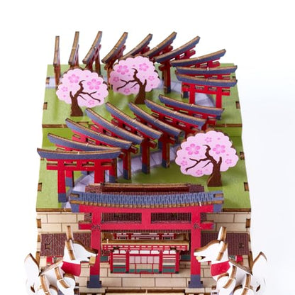 Fushimi Inari Shrine Wooden 3D Puzzle – DIY Japanese Torii Gate Craft Kit – Seasonal Sakura & Maple Scenes – No Tools Needed - style: Fushimi Inari