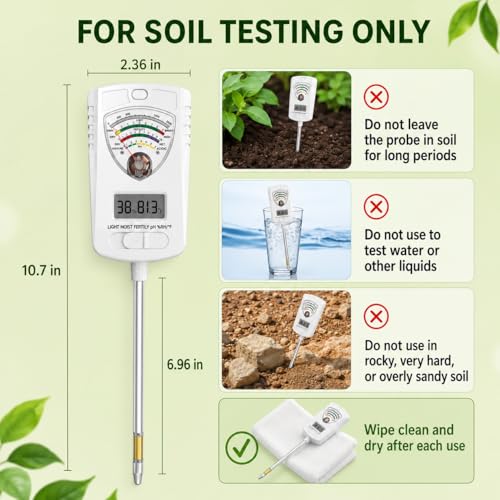 2026 Soil Tester, 7-in-1 Soil Test Kit for Moisture, pH, Fertility, Temperature, Humidity and Light, Digital Soil Meter for Garden, Lawn, Farm, Indoor and Outdoor