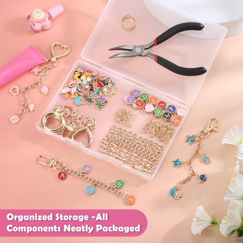 selizo 198Pcs Charms Lip Gloss Keychain Making Kit, DIY Craft Supplies with Charms, Key Chain Hooks, Jump Rings, Lobster Clasps, Chains & Tools, Jewelry Making Kit for Custom Keychains, Bags, Gifts - color: Gold-198Pcs Kit