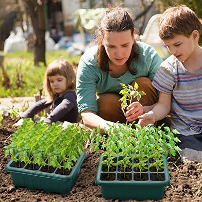 7-Pack Seed Starter Tray with Heat Mat (12 Cells per Tray), Plant Germination Trays with Adjustable Humidity Dome Seed Trays Seedling Starter with Base Trays for Germination - color: Green