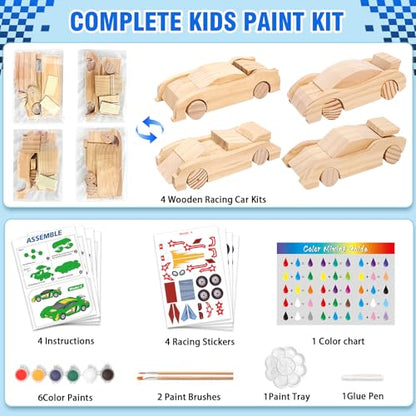 Shyling 4 Wooden Race Car Painting Kit, Arts & Crafts DIY Kit for Kids 8-12 - style: Model B