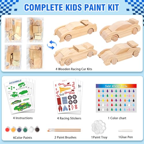 Shyling 4 Wooden Race Car Painting Kit, Arts & Crafts DIY Kit for Kids 8-12 - style: Model B