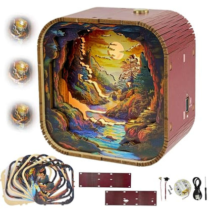 3D Wooden Puzzle Night Light DIY LED Art Lamp Kit for Adults Desk Decor Relaxing Craft Model Table Ornament and Birthday Gift (Sunset Valley) - style: Sunset Valley