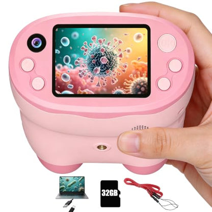 Handheld Digital Microscope for Kids 2.0"IPS Science Toy Age 4-12 - color: Pink