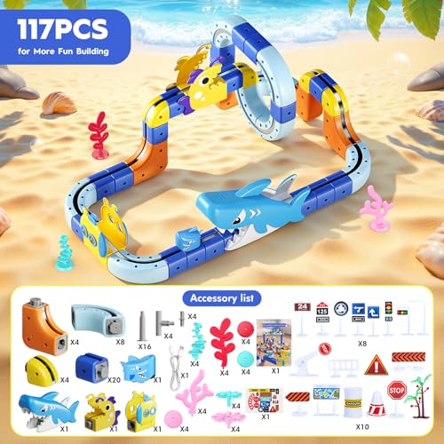Shark Electric Train Set Toys for Boys Girls 3-5: 3D Infinity Rail Cube Tracks for Kids Anti-Gravity Magnetic Train Easter Birthday Gifts STEM Toys for 3 4 5 6 7 8 Year Old Boy Girl (117PCS) - size: Advanced Set(117PCS)
