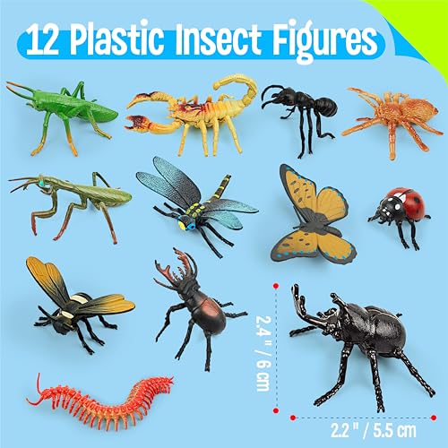 12 Insect Figurines for Kids, Plastic Animal Toys Tiny Portable Bugs Figures Playset Montessori Toy Educational Game for Homeschool Preschool Toddler Kids - style: Insect(excluding cards)