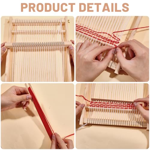 FREEBLOSS 2 Set Weaving Loom Kit Wood Craft Weaving Loom Hand-Knitting Machine for Tapestry Beginners with Yarn 15.55x9.8inch; 8.1x6.3inch