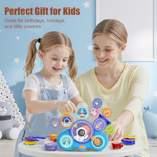 STEM Gears Toys for Kids Ages 3+, Creative Learning Building Blocks, 18Pcs Educational Construction Toy Set, Electric & Manual Dual Mode, Versatile Gear Playset Gift for Boys & Girls