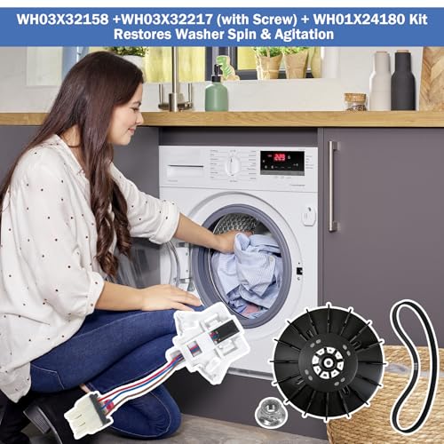 WH03X32158 Washer Speed Sensor&WH03X32217 1/2 HP Motor Pulley (with Nut) &WH01X24180 Drive Belt Compatible with GE & Hotpoint Replaces WH12X25294 PS16619248 AP7020336 GTW335ASN1WW GTW465ASN9WW - style: WH03X32158+WH01X24180+WH03X32217