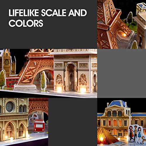 CubicFun Paris City Line LED 3D Puzzle Kit for Kids Ages 8-12 - style: 5 LED Paris Cityline