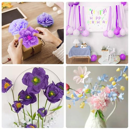 Crepe Paper Streamers 8 Rolls, 10 x 98Inch 8 Purple&Pink Colors - color: Purple&Pink