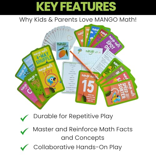 MANGO Math 15® - Math Flash Cards - Educational Math Games for Kids - Addition, Subtraction, Place Value Play & Learning Kit -2nd 3rd 4th Grades - Kids 6-12 - Set of 15 Games - English Version - size: English Version, style: Addition Subtraction