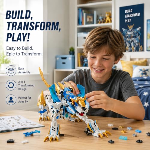 TIALLOW White Tiger Mech Building Block Set, 2 in 1 Transforming Robot Toy - style: White Tiger