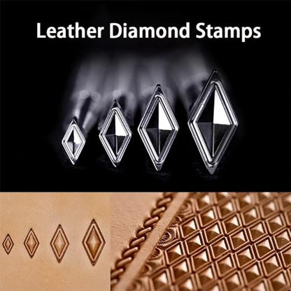 Leather Diamond Stamps Stamping Tools 3D Geometric Pattern Leathercraft Carving Working Tools 304 Stainless Steel Stamp Set (4pcs(S+M+L+XL))