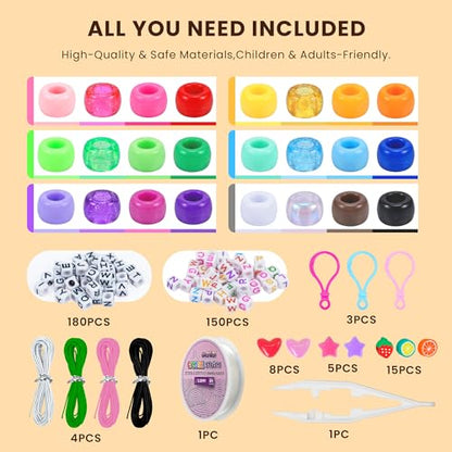 Gionlion 1000PCS Pony Beads Bulk Bracelet Making Kit, 24 Colors Kandi Beads for Bracelets and Jewelry Making, Letter Beads and Charms for DIY Hair Braiding, Craft and Gift for Girls
