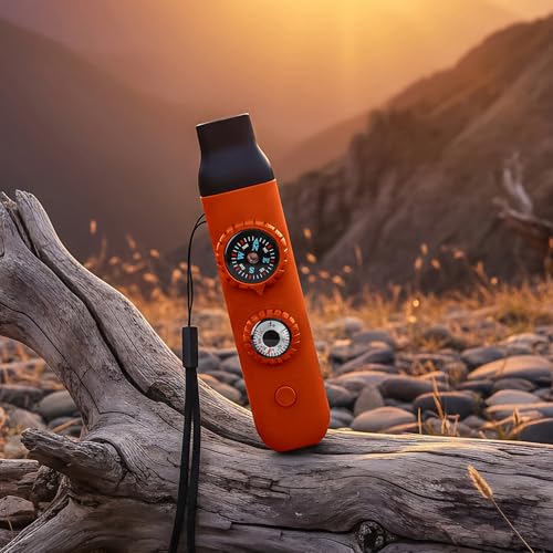 Multifunctional Survival Emergency Whistle for Kids with Compass Hiking Survival, Thermometer & Neck Lanyard | Emergency Safety Gear for Hiking, Camping, Kayaking, Boating, Climbing - color: orange red2pcs