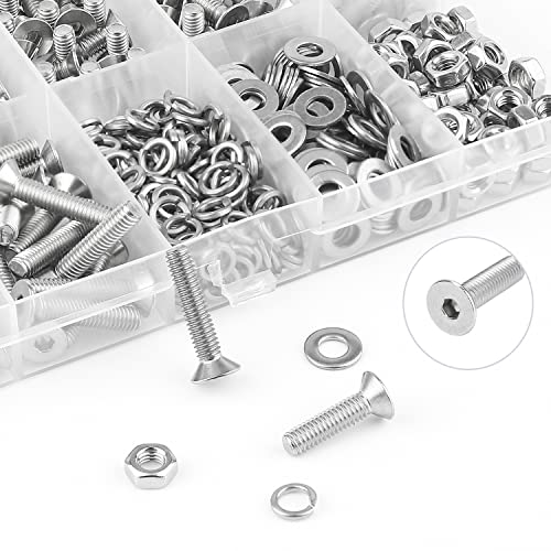 HELIFOUNER 380 Pieces M4 x 5mm /6mm /8mm /10mm /12mm /16mm /20mm, Countersunk Head Socket Cap Screws Bolts Washers Nuts Kit, 304 Stainless Steel - size: M4, style: Countersunk Head Socket Cap