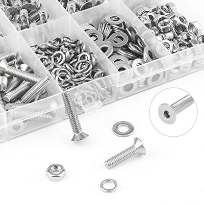 HELIFOUNER 380 Pieces M4 x 5mm /6mm /8mm /10mm /12mm /16mm /20mm, Countersunk Head Socket Cap Screws Bolts Washers Nuts Kit, 304 Stainless Steel - size: M4, style: Countersunk Head Socket Cap