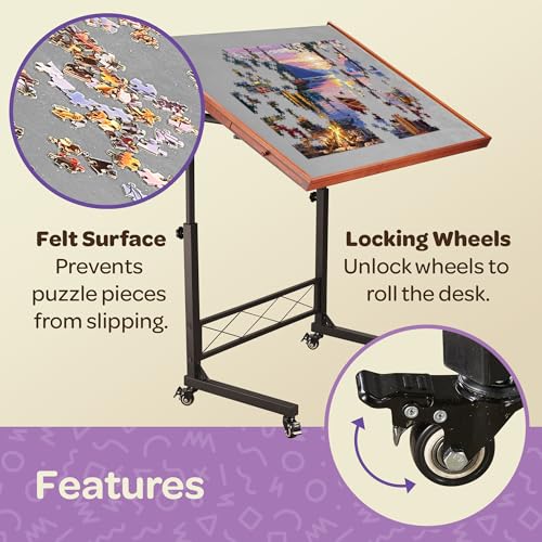 JoyBerri Jigsaw Puzzle Table with Drawers – Adjustable Height, All Ages - style: Gray
