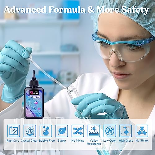 LET'S RESIN UV Resin with Light,Upgraded 200g Crystal Clear&Low Odor,UV Light,Silicone Mat,Ultraviolet Epoxy Resin Hard, Starter Kit for Jewelry,Craft Decor, Keychain Making (Pack of 2) - size: 200g+Light (Pack of 2)