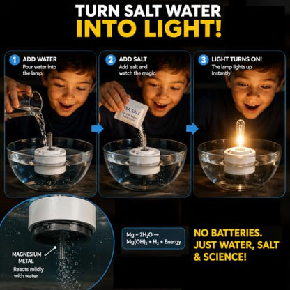 Salt Water Lamp, STEM Kit for Teens,Hydro-Powered Light (White)