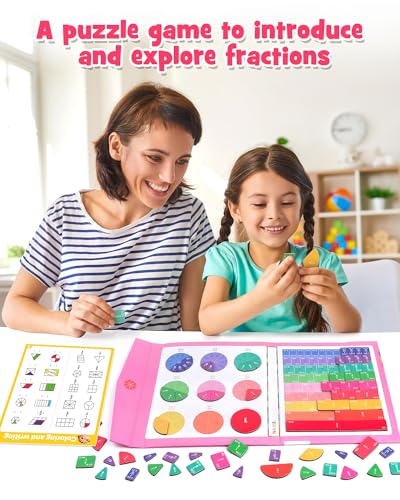 Magnetic Fraction Manipulatives, Magnetic Fraction Tiles & Fraction Circles - color: Pink
